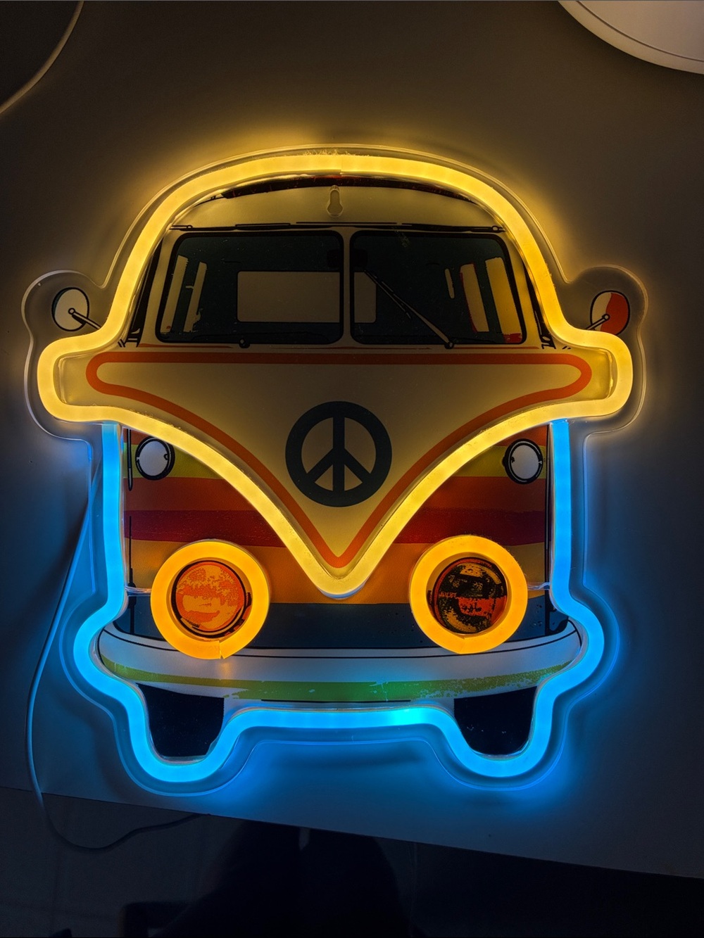 Retro VW Bus Neon Wall Sign - Peace Symbol